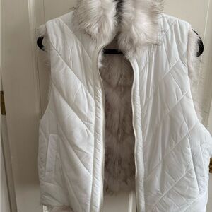 Fabulous Furs Ivory Faux Fur Quilted Vest. Reversible